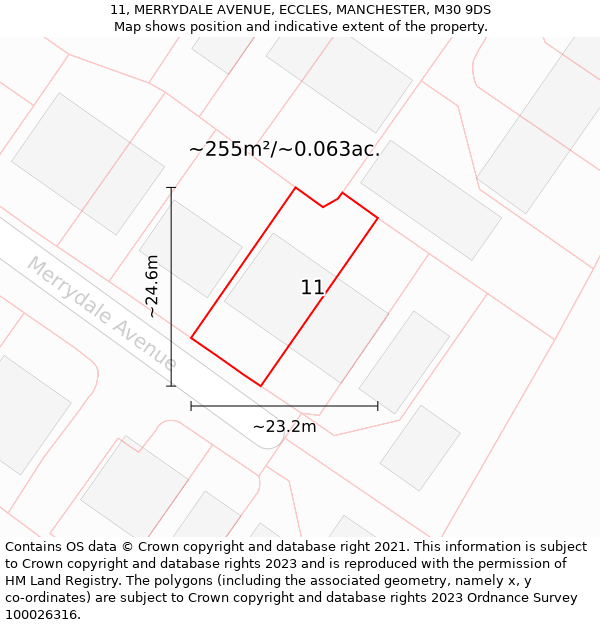 11, MERRYDALE AVENUE, ECCLES, MANCHESTER, M30 9DS: Plot and title map