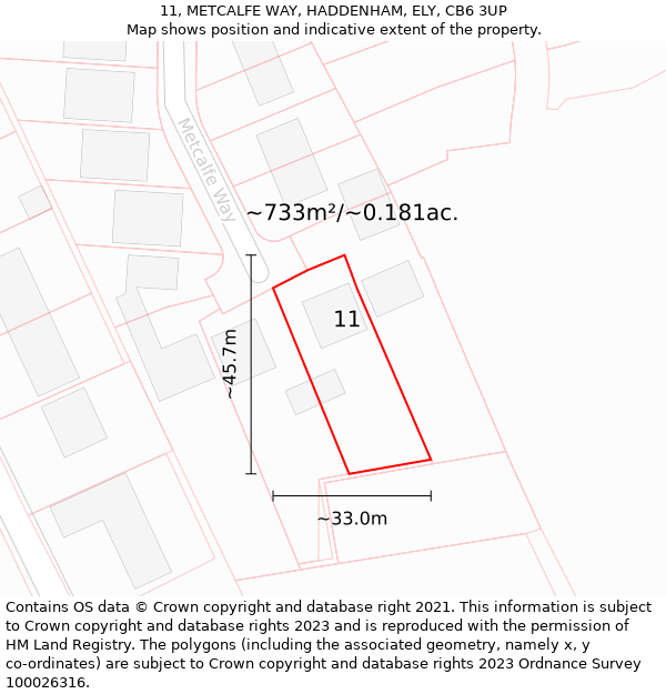 11, METCALFE WAY, HADDENHAM, ELY, CB6 3UP: Plot and title map