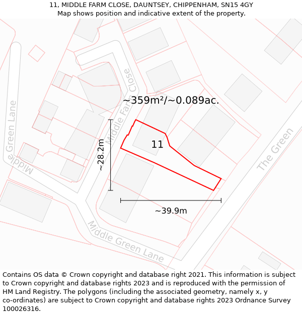 11, MIDDLE FARM CLOSE, DAUNTSEY, CHIPPENHAM, SN15 4GY: Plot and title map