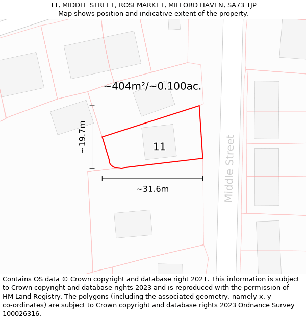 11, MIDDLE STREET, ROSEMARKET, MILFORD HAVEN, SA73 1JP: Plot and title map