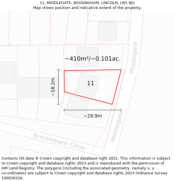 11, MIDDLEGATE, BASSINGHAM, LINCOLN, LN5 9JU: Plot and title map