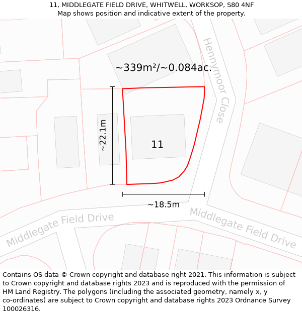 11, MIDDLEGATE FIELD DRIVE, WHITWELL, WORKSOP, S80 4NF: Plot and title map