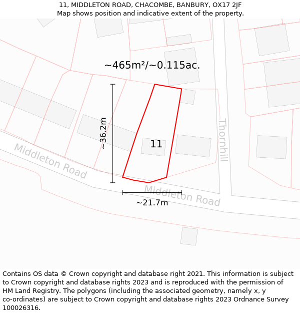 11, MIDDLETON ROAD, CHACOMBE, BANBURY, OX17 2JF: Plot and title map