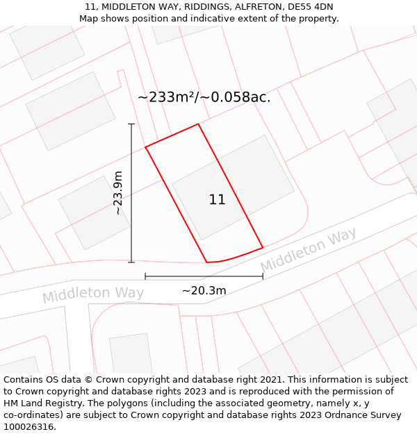 11, MIDDLETON WAY, RIDDINGS, ALFRETON, DE55 4DN: Plot and title map