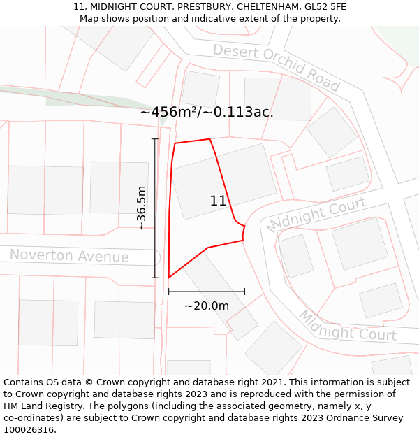 11, MIDNIGHT COURT, PRESTBURY, CHELTENHAM, GL52 5FE: Plot and title map