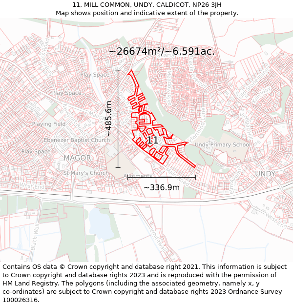 11, MILL COMMON, UNDY, CALDICOT, NP26 3JH: Plot and title map