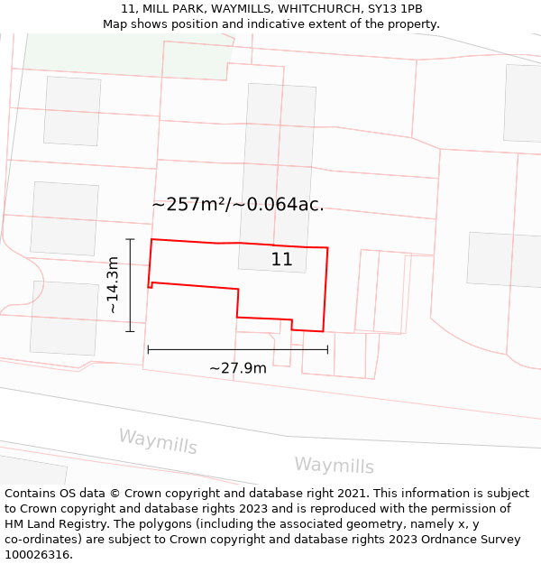 11, MILL PARK, WAYMILLS, WHITCHURCH, SY13 1PB: Plot and title map