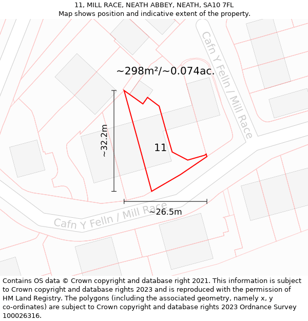 11, MILL RACE, NEATH ABBEY, NEATH, SA10 7FL: Plot and title map