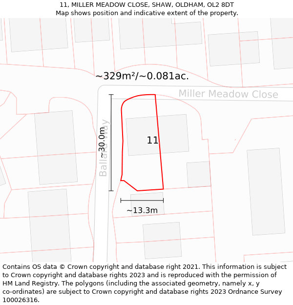 11, MILLER MEADOW CLOSE, SHAW, OLDHAM, OL2 8DT: Plot and title map