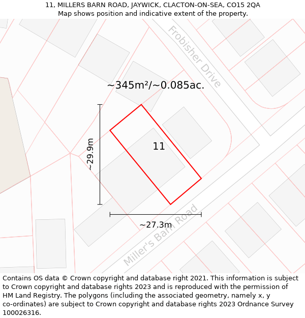 11, MILLERS BARN ROAD, JAYWICK, CLACTON-ON-SEA, CO15 2QA: Plot and title map