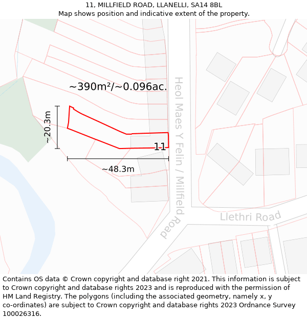 11, MILLFIELD ROAD, LLANELLI, SA14 8BL: Plot and title map