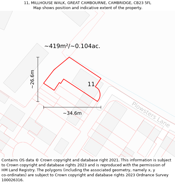 11, MILLHOUSE WALK, GREAT CAMBOURNE, CAMBRIDGE, CB23 5FL: Plot and title map