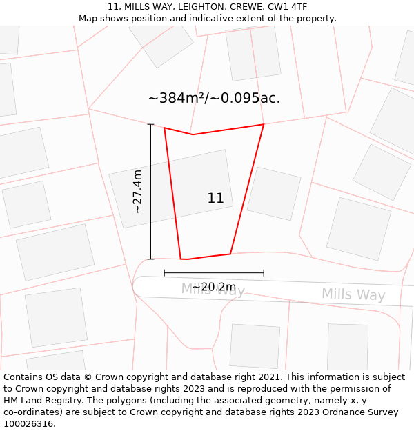 11, MILLS WAY, LEIGHTON, CREWE, CW1 4TF: Plot and title map