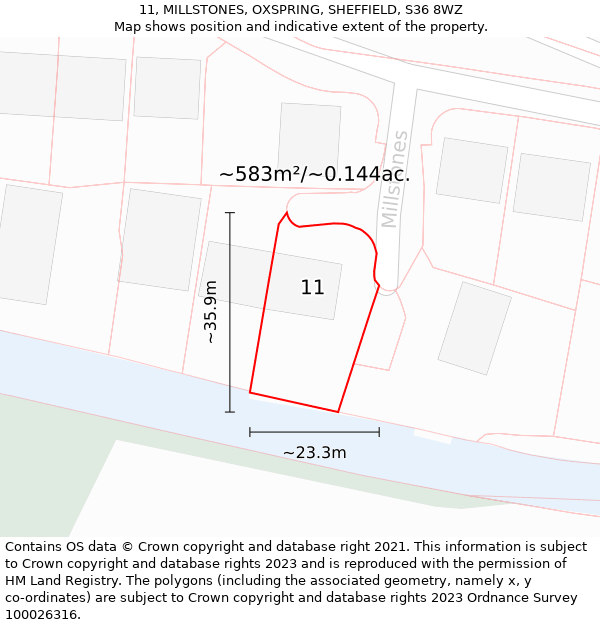 11, MILLSTONES, OXSPRING, SHEFFIELD, S36 8WZ: Plot and title map