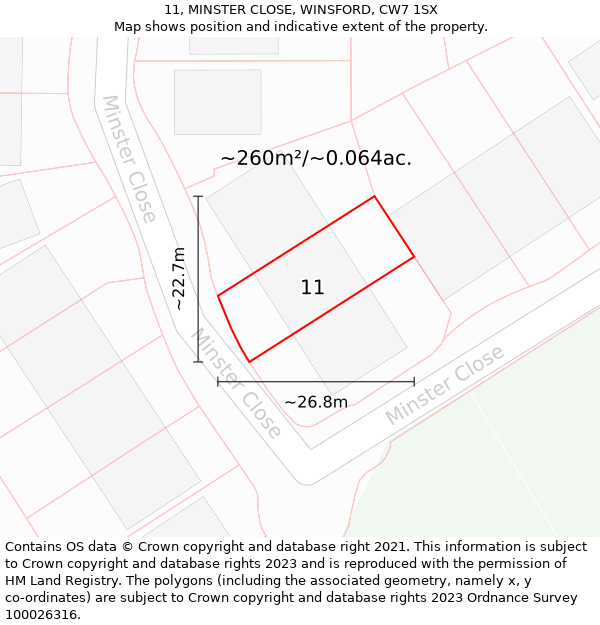 11, MINSTER CLOSE, WINSFORD, CW7 1SX: Plot and title map