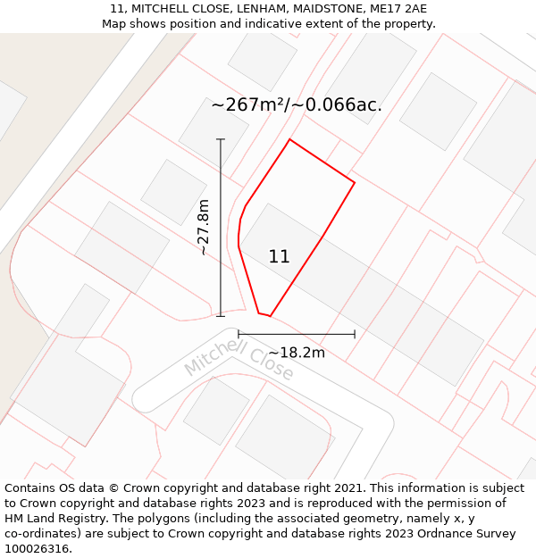 11, MITCHELL CLOSE, LENHAM, MAIDSTONE, ME17 2AE: Plot and title map