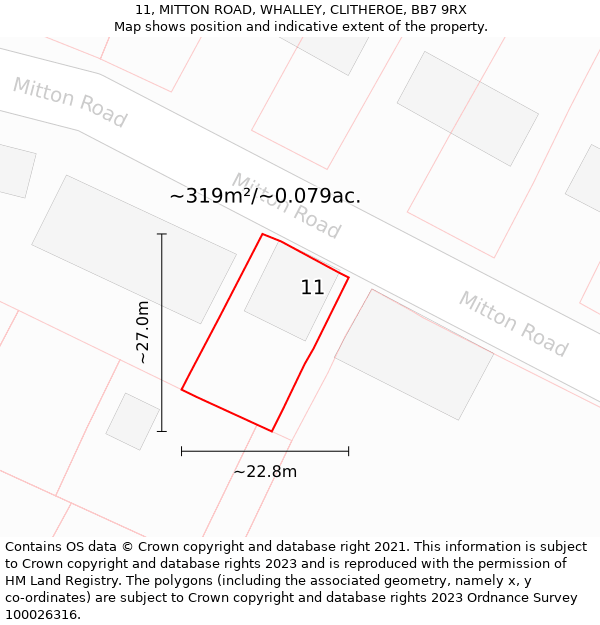11, MITTON ROAD, WHALLEY, CLITHEROE, BB7 9RX: Plot and title map