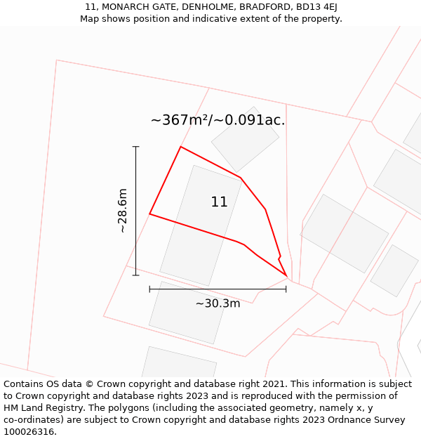 11, MONARCH GATE, DENHOLME, BRADFORD, BD13 4EJ: Plot and title map