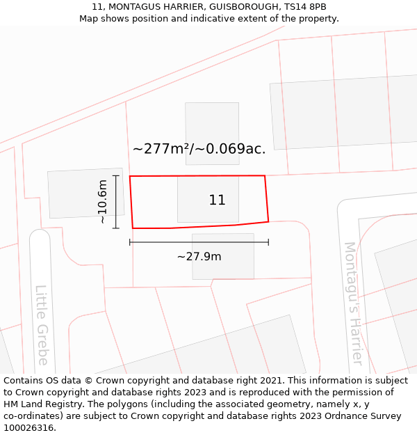 11, MONTAGUS HARRIER, GUISBOROUGH, TS14 8PB: Plot and title map