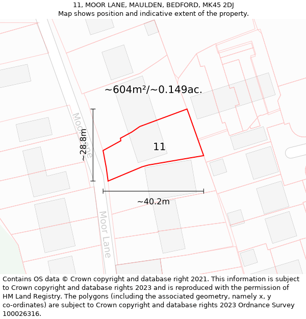 11, MOOR LANE, MAULDEN, BEDFORD, MK45 2DJ: Plot and title map