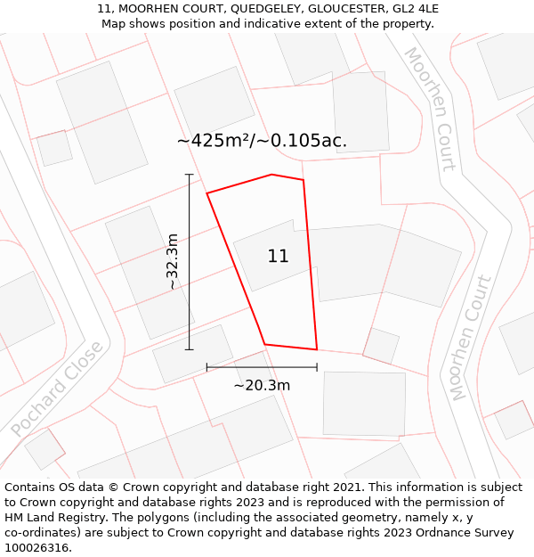 11, MOORHEN COURT, QUEDGELEY, GLOUCESTER, GL2 4LE: Plot and title map