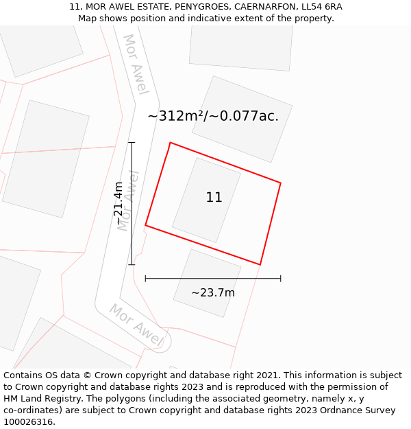 11, MOR AWEL ESTATE, PENYGROES, CAERNARFON, LL54 6RA: Plot and title map