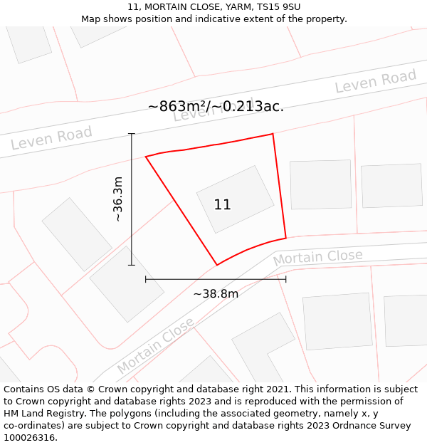 11, MORTAIN CLOSE, YARM, TS15 9SU: Plot and title map