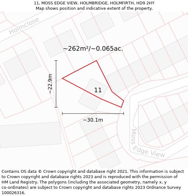 11, MOSS EDGE VIEW, HOLMBRIDGE, HOLMFIRTH, HD9 2HY: Plot and title map