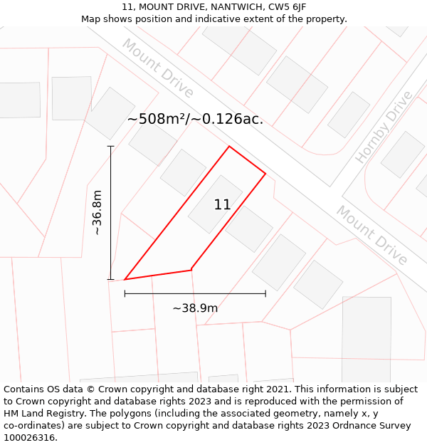 11, MOUNT DRIVE, NANTWICH, CW5 6JF: Plot and title map