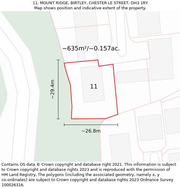 11, MOUNT RIDGE, BIRTLEY, CHESTER LE STREET, DH3 1RY: Plot and title map