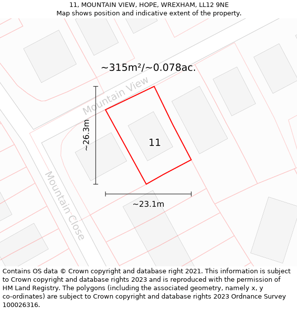 11, MOUNTAIN VIEW, HOPE, WREXHAM, LL12 9NE: Plot and title map