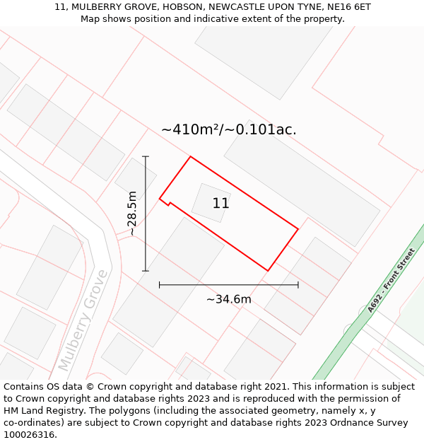 11, MULBERRY GROVE, HOBSON, NEWCASTLE UPON TYNE, NE16 6ET: Plot and title map