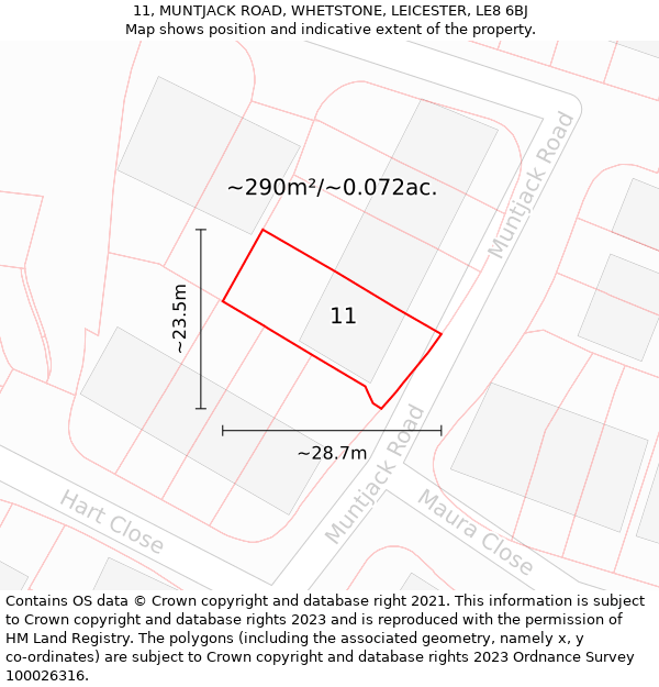 11, MUNTJACK ROAD, WHETSTONE, LEICESTER, LE8 6BJ: Plot and title map