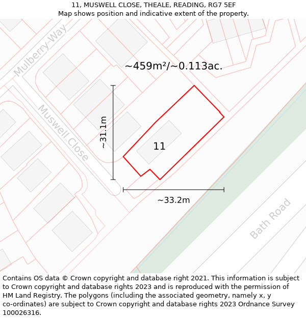 11, MUSWELL CLOSE, THEALE, READING, RG7 5EF: Plot and title map