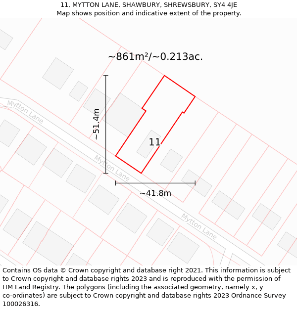 11, MYTTON LANE, SHAWBURY, SHREWSBURY, SY4 4JE: Plot and title map