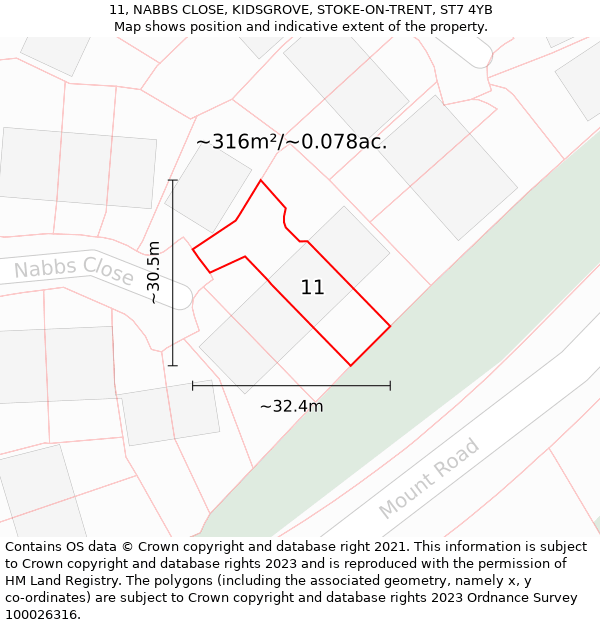 11, NABBS CLOSE, KIDSGROVE, STOKE-ON-TRENT, ST7 4YB: Plot and title map