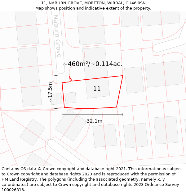 11, NABURN GROVE, MORETON, WIRRAL, CH46 0SN: Plot and title map