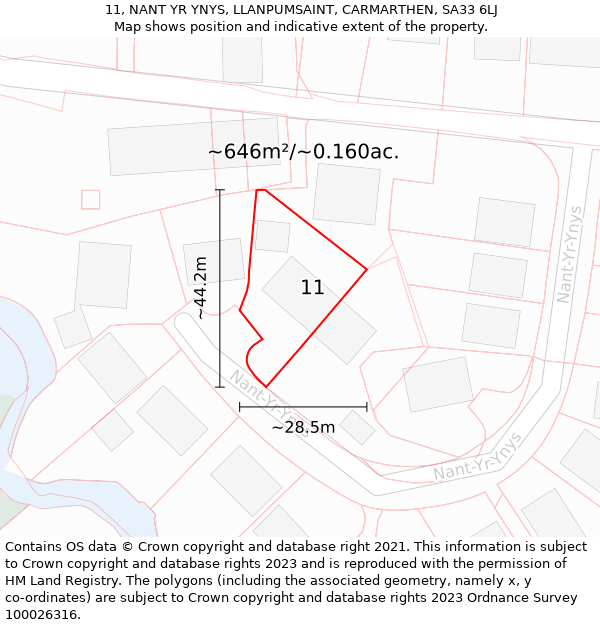 11, NANT YR YNYS, LLANPUMSAINT, CARMARTHEN, SA33 6LJ: Plot and title map