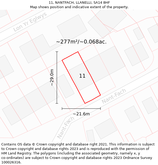 11, NANTFACH, LLANELLI, SA14 8HF: Plot and title map