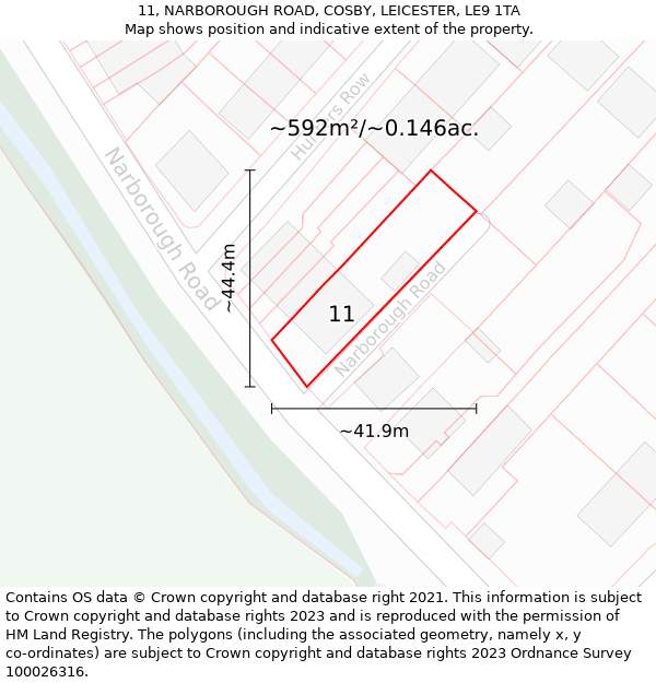 11, NARBOROUGH ROAD, COSBY, LEICESTER, LE9 1TA: Plot and title map