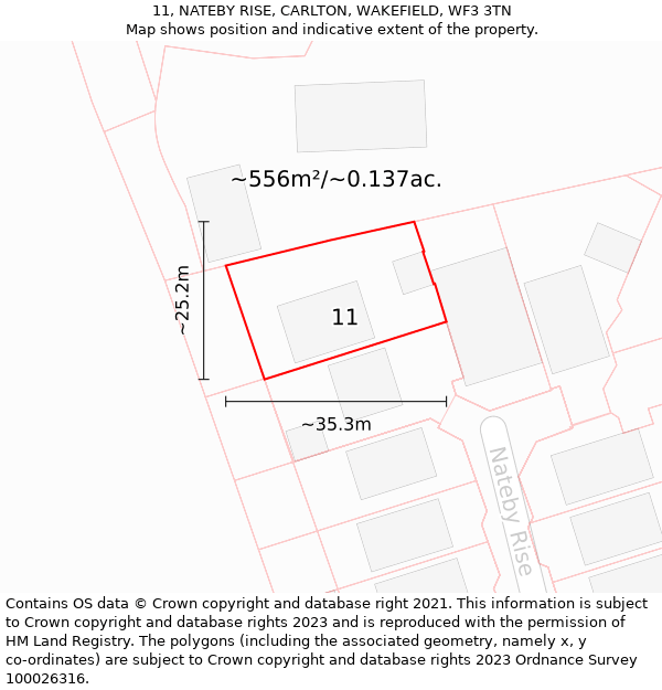 11, NATEBY RISE, CARLTON, WAKEFIELD, WF3 3TN: Plot and title map