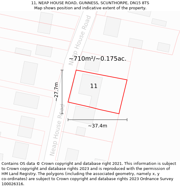 11, NEAP HOUSE ROAD, GUNNESS, SCUNTHORPE, DN15 8TS: Plot and title map