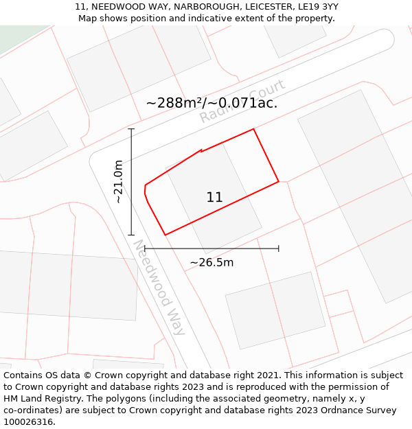 11, NEEDWOOD WAY, NARBOROUGH, LEICESTER, LE19 3YY: Plot and title map