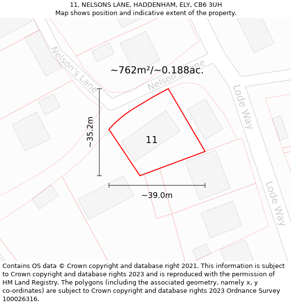 11, NELSONS LANE, HADDENHAM, ELY, CB6 3UH: Plot and title map