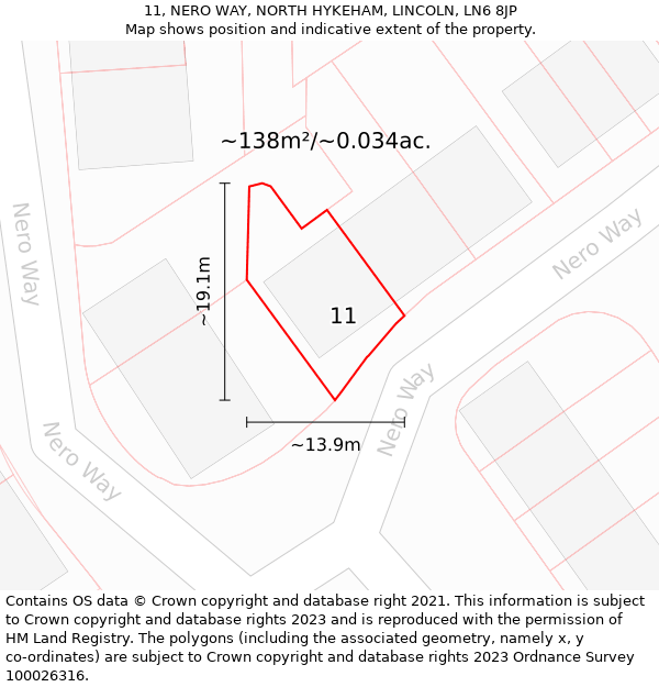 11, NERO WAY, NORTH HYKEHAM, LINCOLN, LN6 8JP: Plot and title map