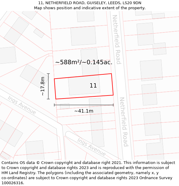 11, NETHERFIELD ROAD, GUISELEY, LEEDS, LS20 9DN: Plot and title map