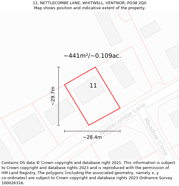 11, NETTLECOMBE LANE, WHITWELL, VENTNOR, PO38 2QA: Plot and title map