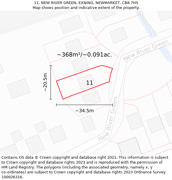 11, NEW RIVER GREEN, EXNING, NEWMARKET, CB8 7HS: Plot and title map