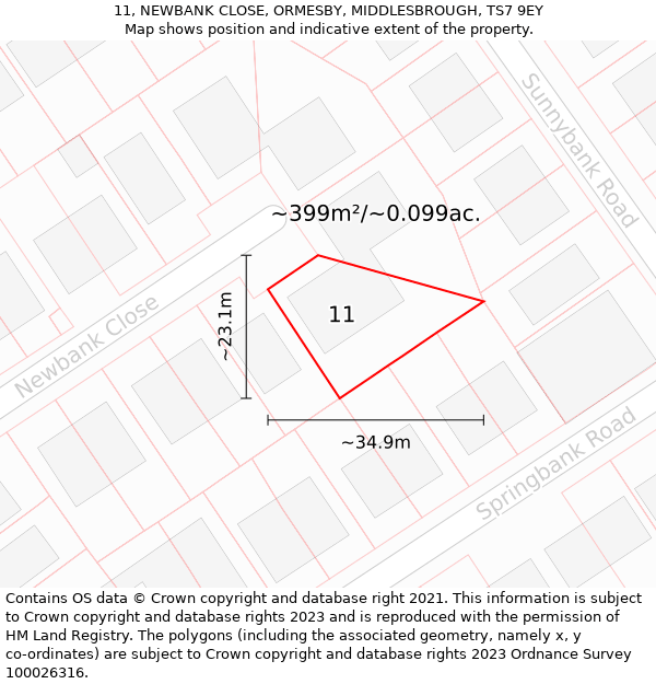 11, NEWBANK CLOSE, ORMESBY, MIDDLESBROUGH, TS7 9EY: Plot and title map
