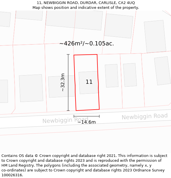 11, NEWBIGGIN ROAD, DURDAR, CARLISLE, CA2 4UQ: Plot and title map